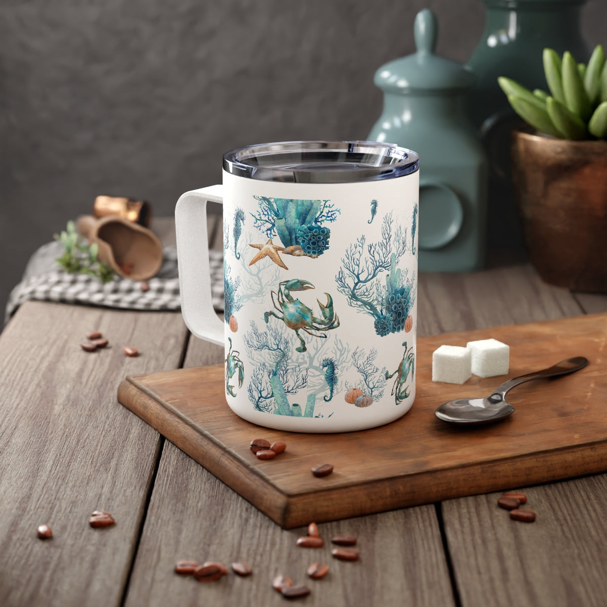 Watercolor Coral Reef Insulated Coffee Mug, 10oz
