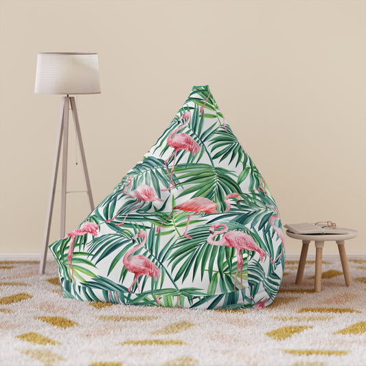 Pink Flamingos and Palm Leaves Bean Bag Chair Cover