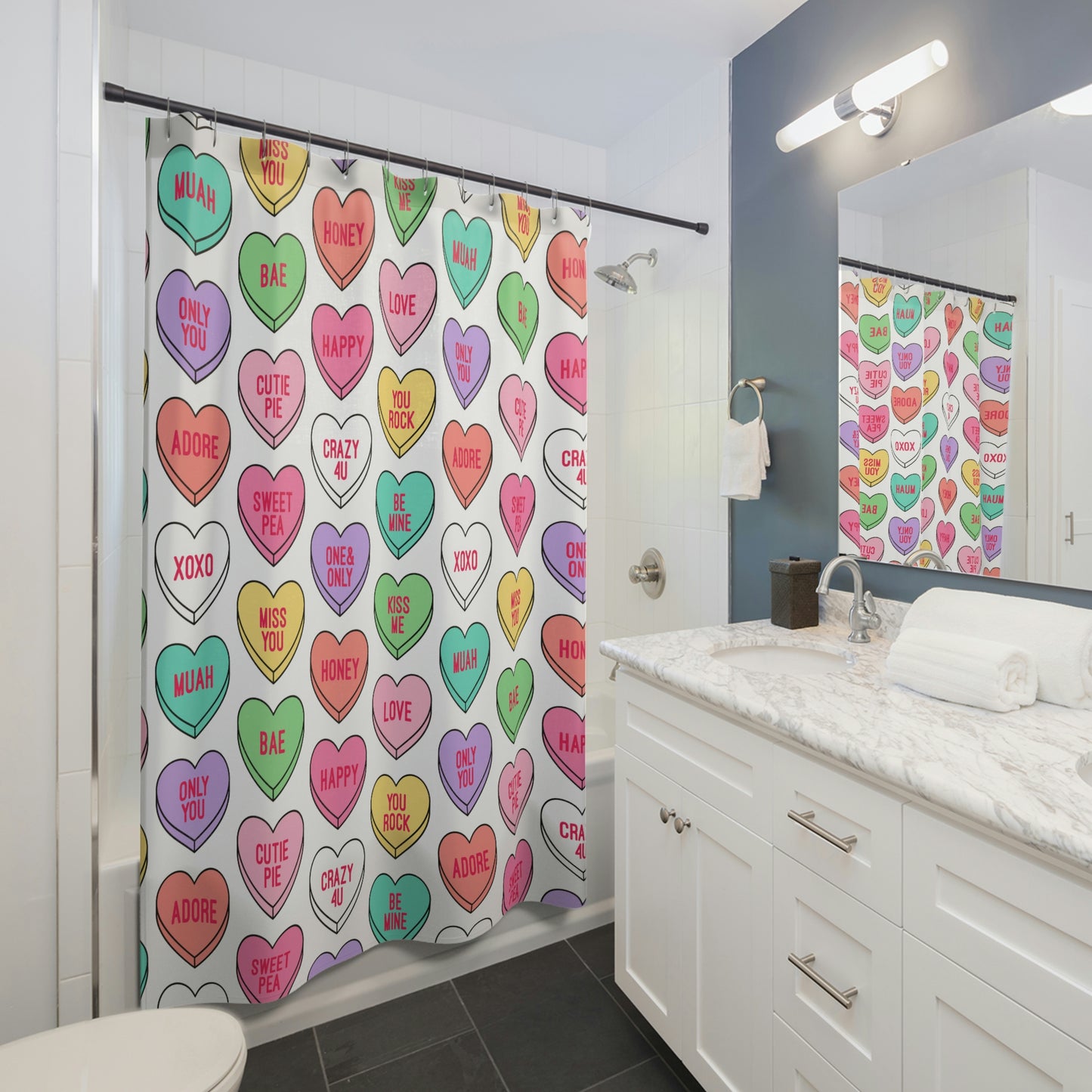 Candy Conversation Hearts Fabric Shower Curtains