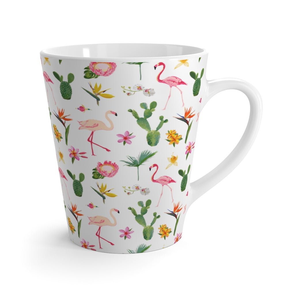 Cactus and Flamingos Latte Mug - Puffin Lime
