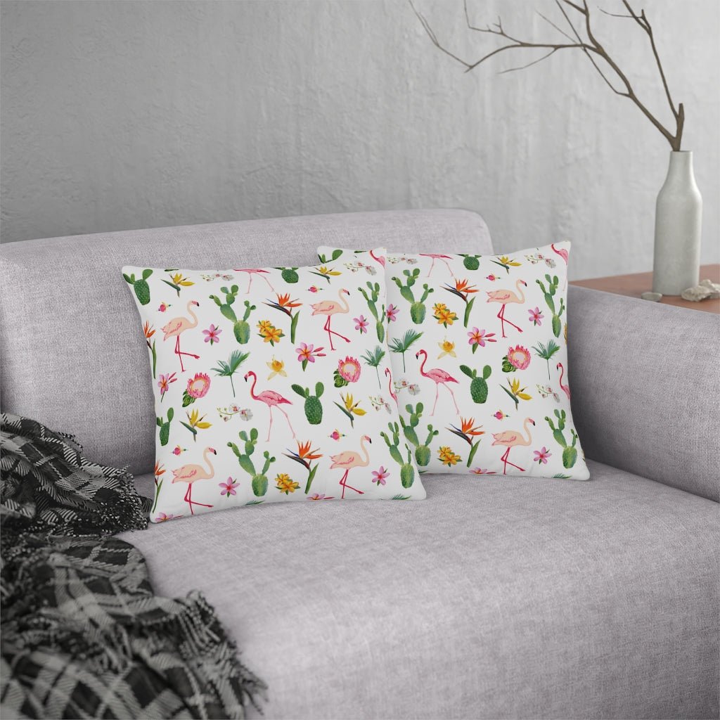 Cactus and Flamingos Outdoor Pillow - Puffin Lime