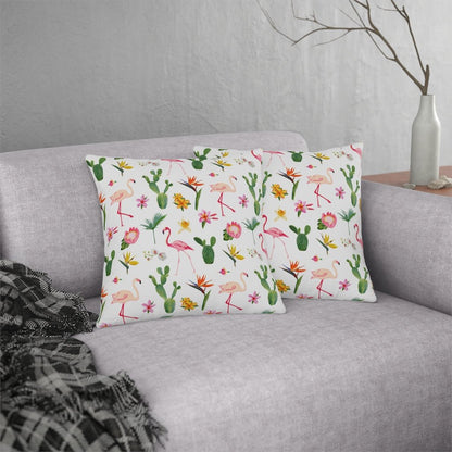 Cactus and Flamingos Outdoor Pillow - Puffin Lime