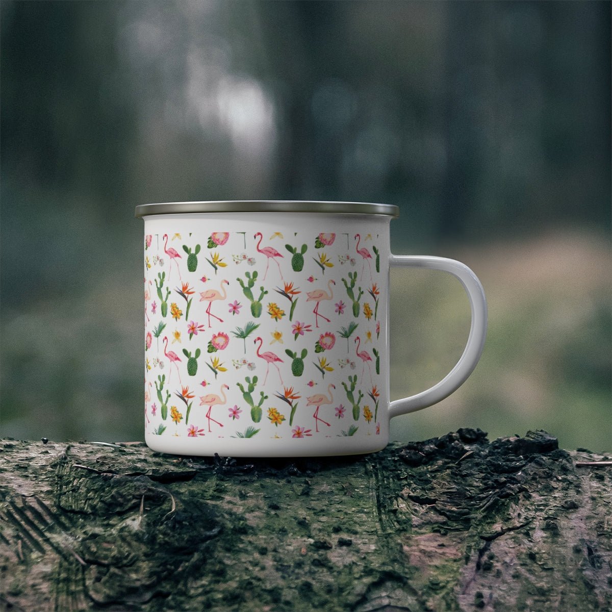 Cactus and Flamingos Stainless Steel Camping Mug - Puffin Lime