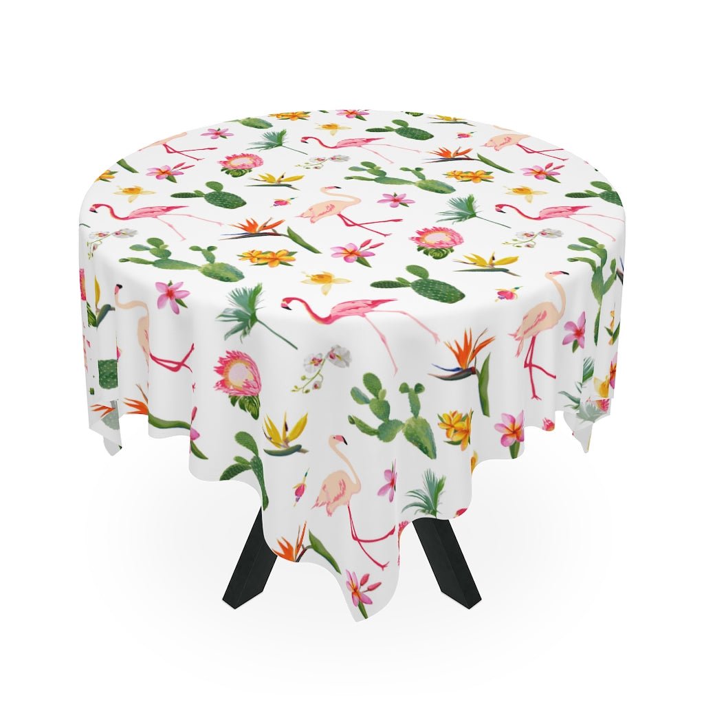 Cactus and Flamingos Tablecloth - Puffin Lime