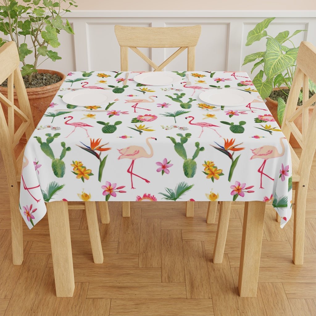 Cactus and Flamingos Tablecloth - Puffin Lime