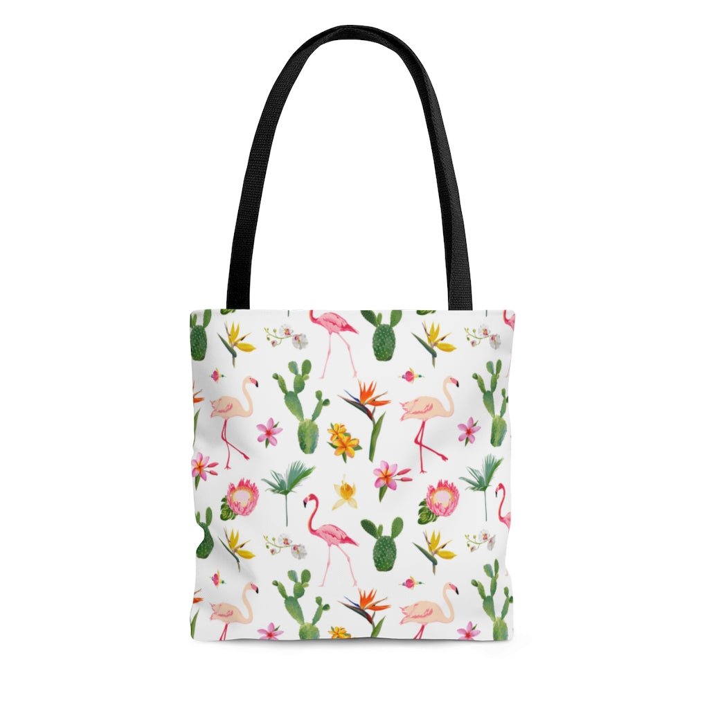 Cactus and Flamingos Tote Bag - Puffin Lime