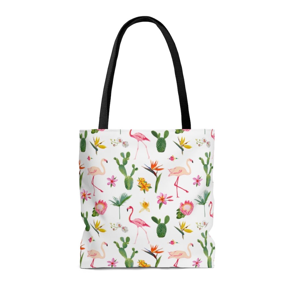 Cactus and Flamingos Tote Bag - Puffin Lime