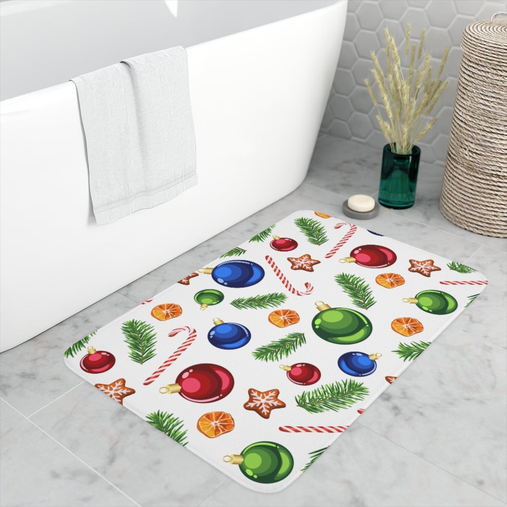 Candy Canes and Ornaments Memory Foam Bath Mat