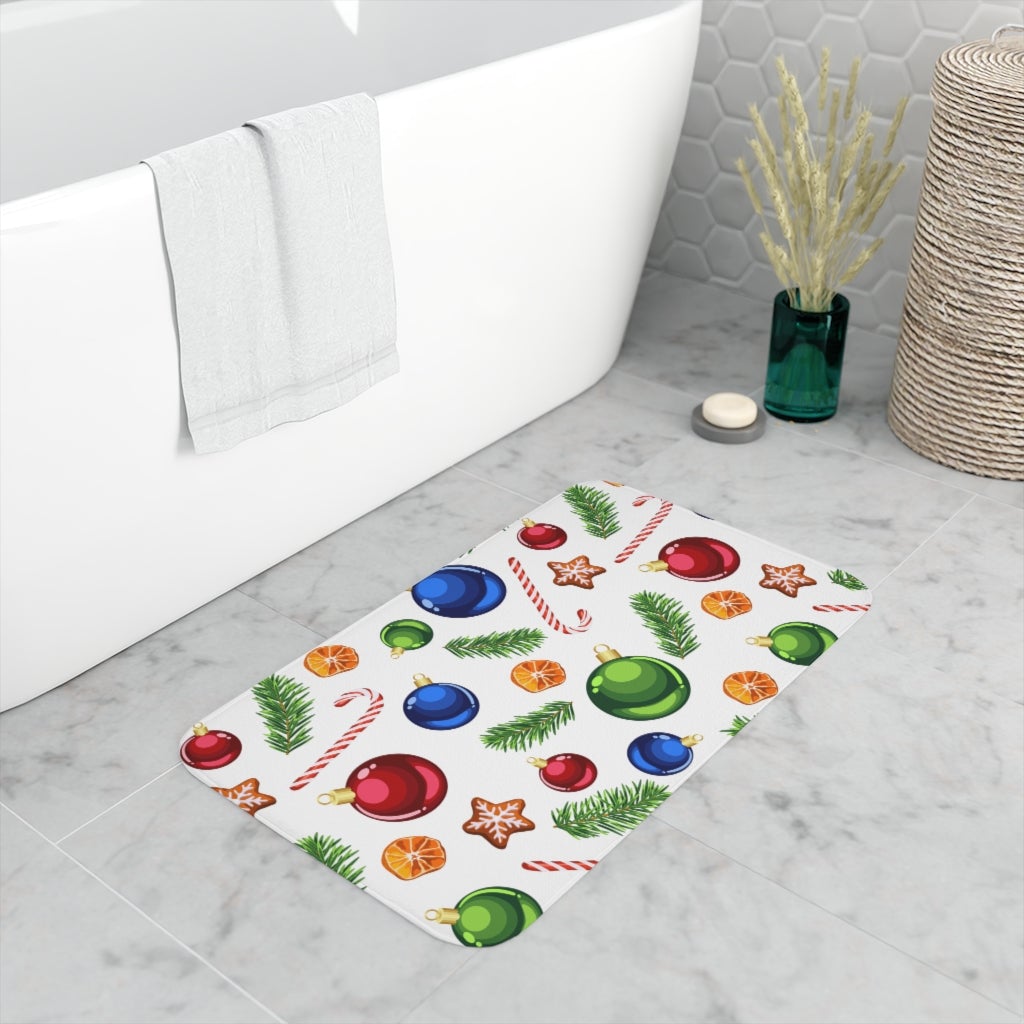 Candy Canes and Ornaments Memory Foam Bath Mat