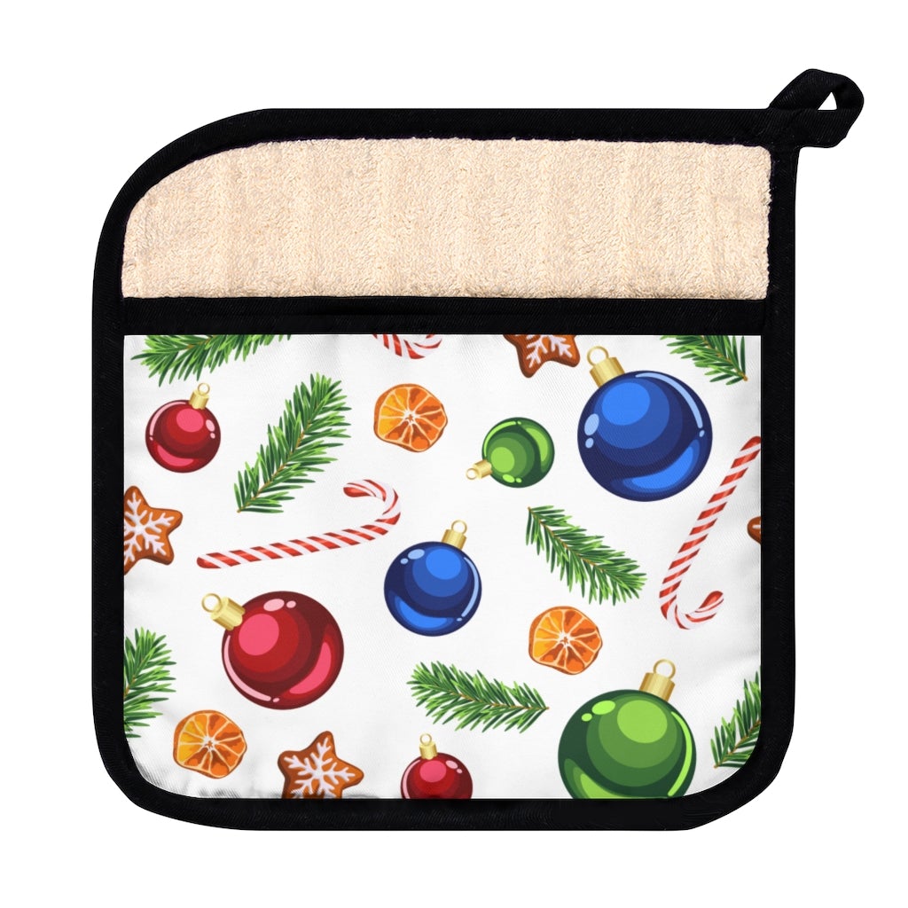 Candy Canes and Ornaments Pot Holder with Pocket