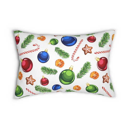 Candy Canes and Ornaments Spun Polyester Lumbar Pillow - Puffin Lime