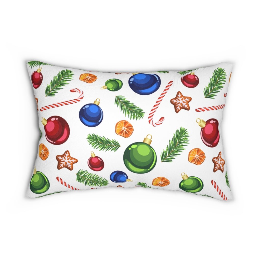 Candy Canes and Ornaments Spun Polyester Lumbar Pillow - Puffin Lime
