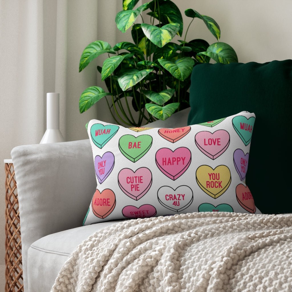 Candy Conversation Hearts Lumbar Pillow - Puffin Lime