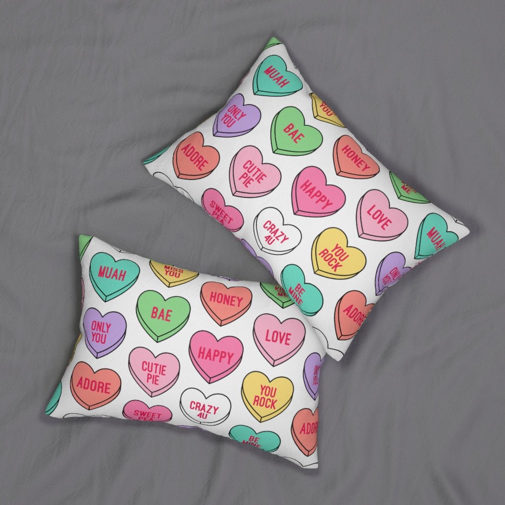 Candy Conversation Hearts Lumbar Pillow - Puffin Lime