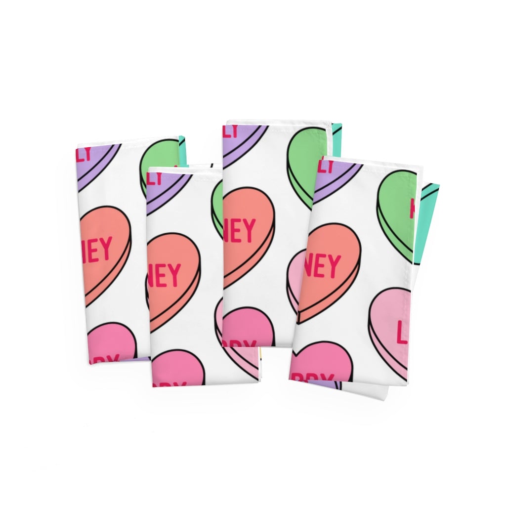 Candy Conversation Hearts Polyester Fabric Napkins Set of 4 - Puffin Lime
