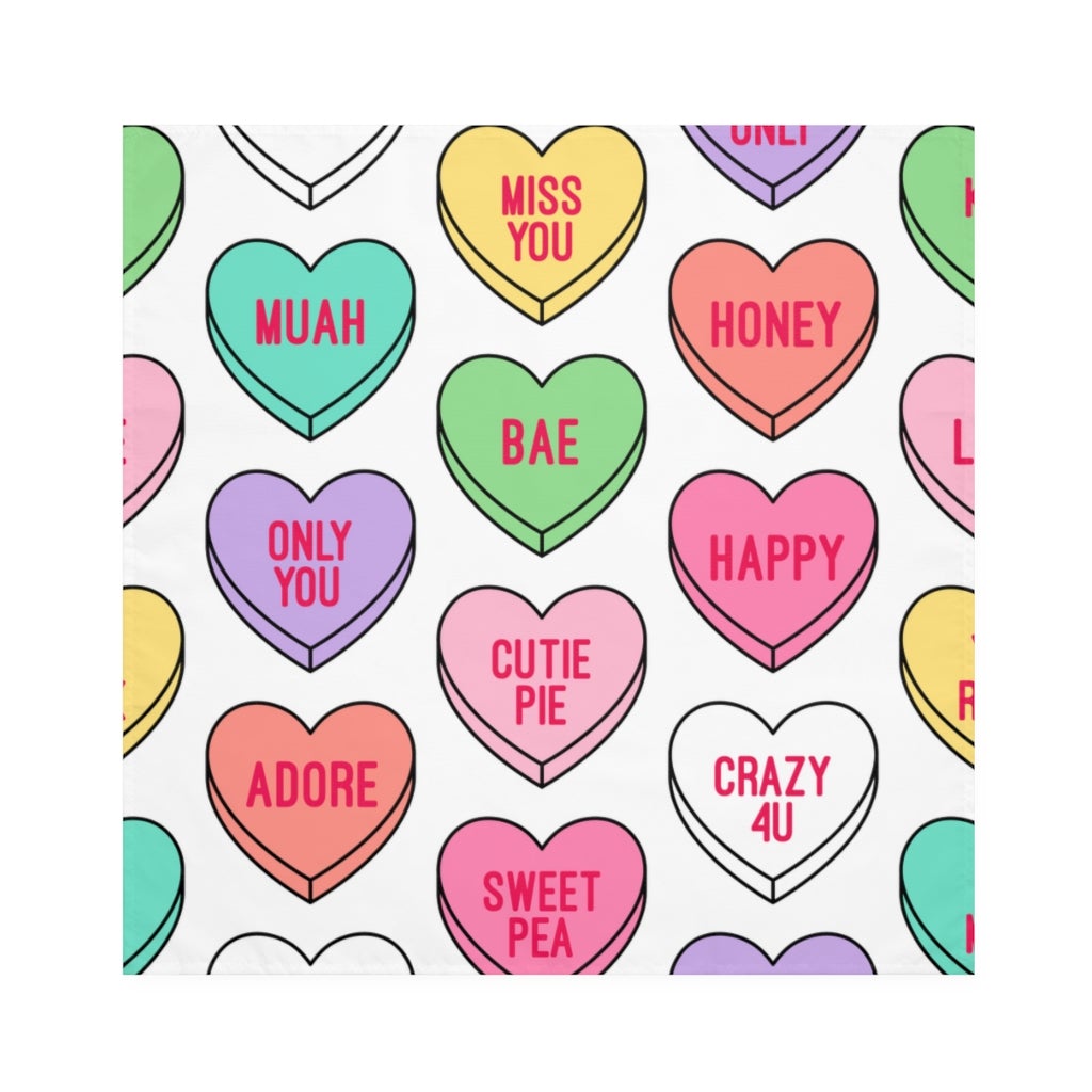 Candy Conversation Hearts Polyester Fabric Napkins Set of 4 - Puffin Lime