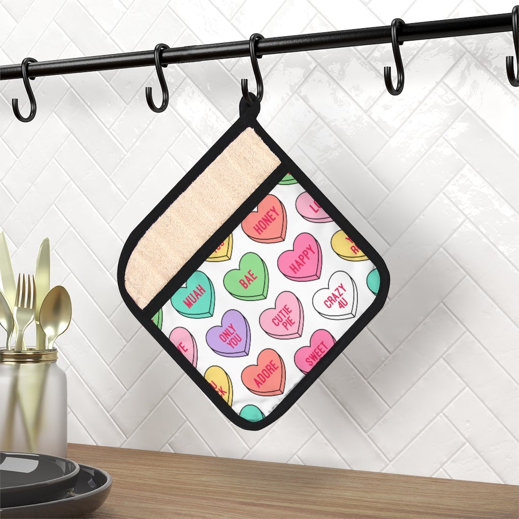 Candy Conversation Hearts Pot Holder with Pocket - Puffin Lime