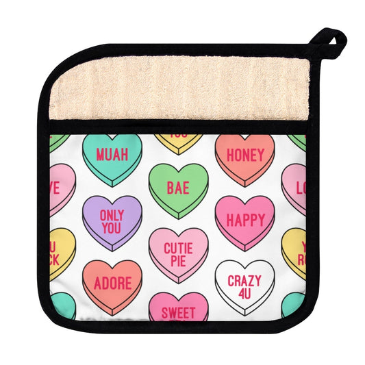 Candy Conversation Hearts Pot Holder with Pocket - Puffin Lime