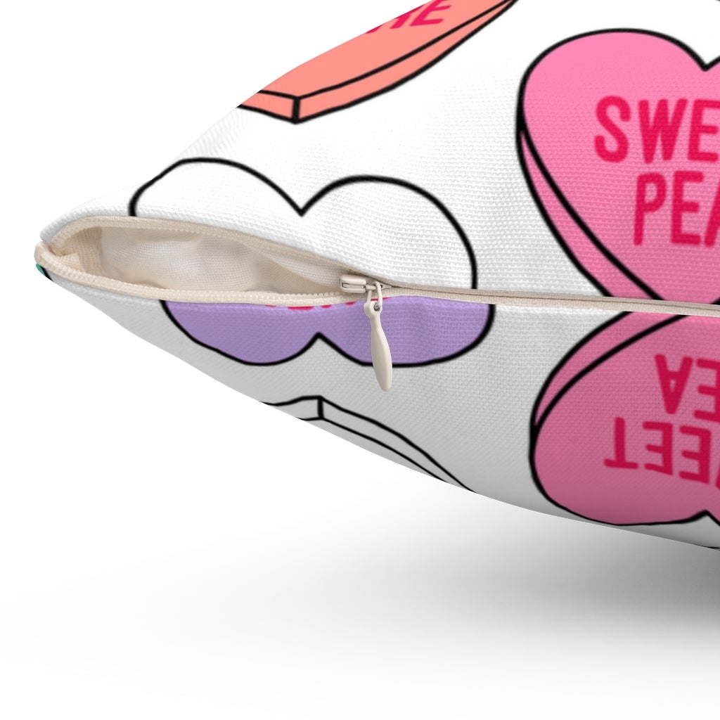 Candy Conversation Hearts Square Throw Pillow - Puffin Lime