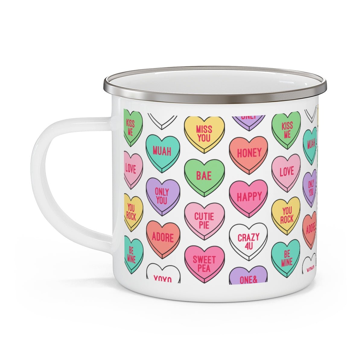 Candy Conversation Hearts Stainless Steel Camping Mug - Puffin Lime