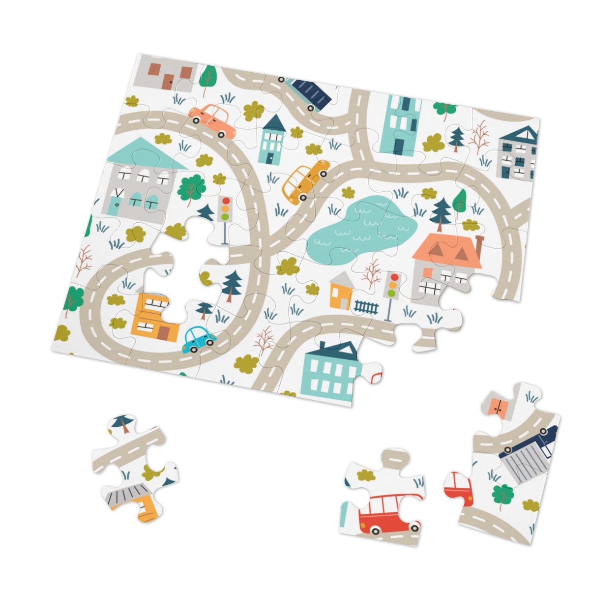 Cars and Houses Jigsaw Puzzle - Puffin Lime