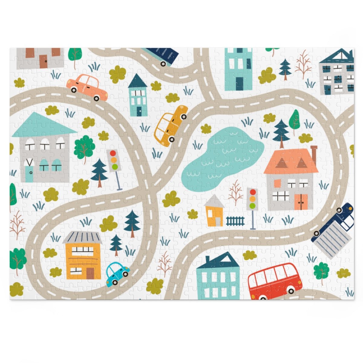 Cars and Houses Jigsaw Puzzle - Puffin Lime