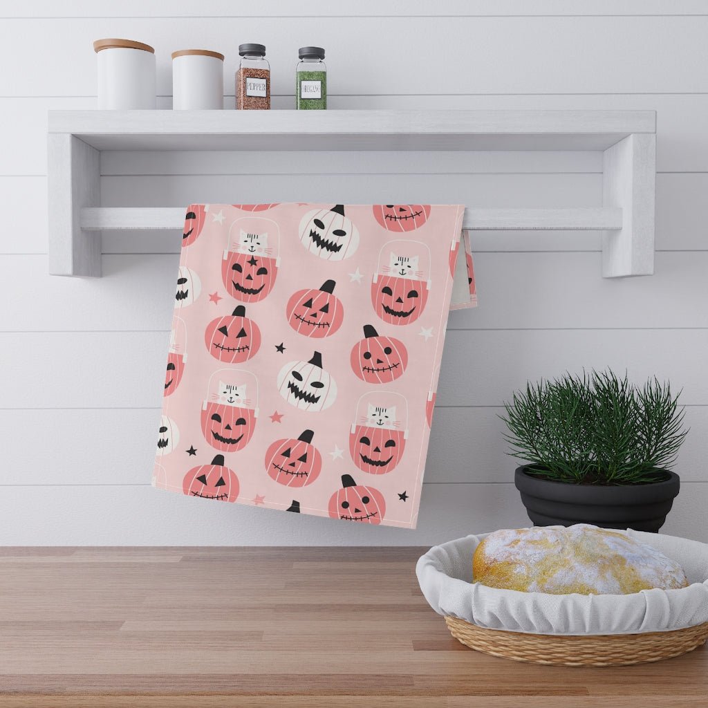 Cats in Pumpkins Dish Towel - Puffin Lime