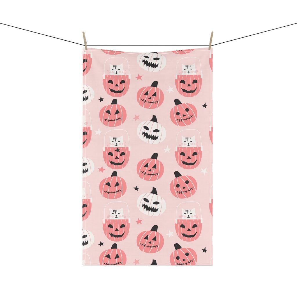 Cats in Pumpkins Dish Towel - Puffin Lime