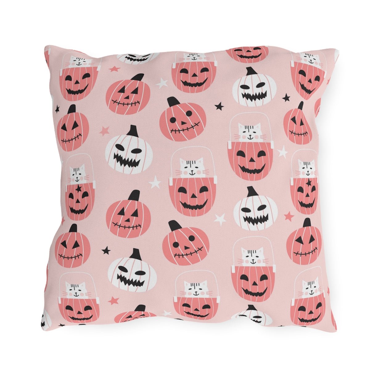 Cats in Pumpkins Outdoor Pillow - Puffin Lime