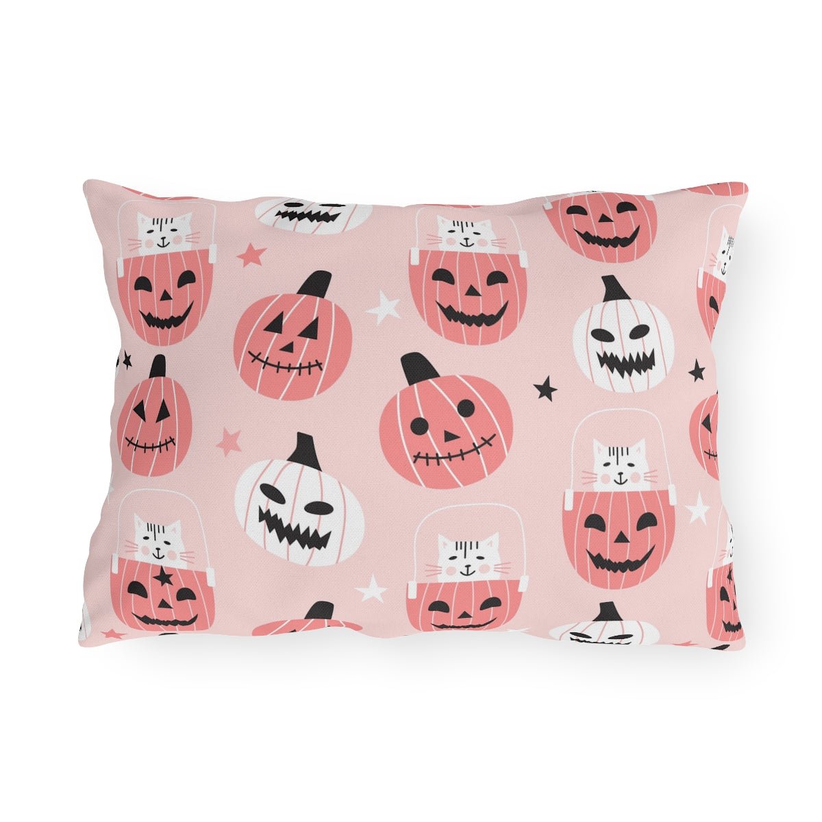 Cats in Pumpkins Outdoor Pillow - Puffin Lime