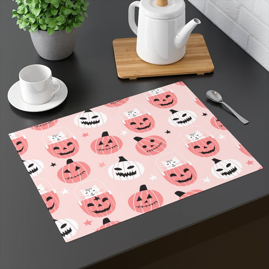 Cats in Pumpkins Placemat - Puffin Lime