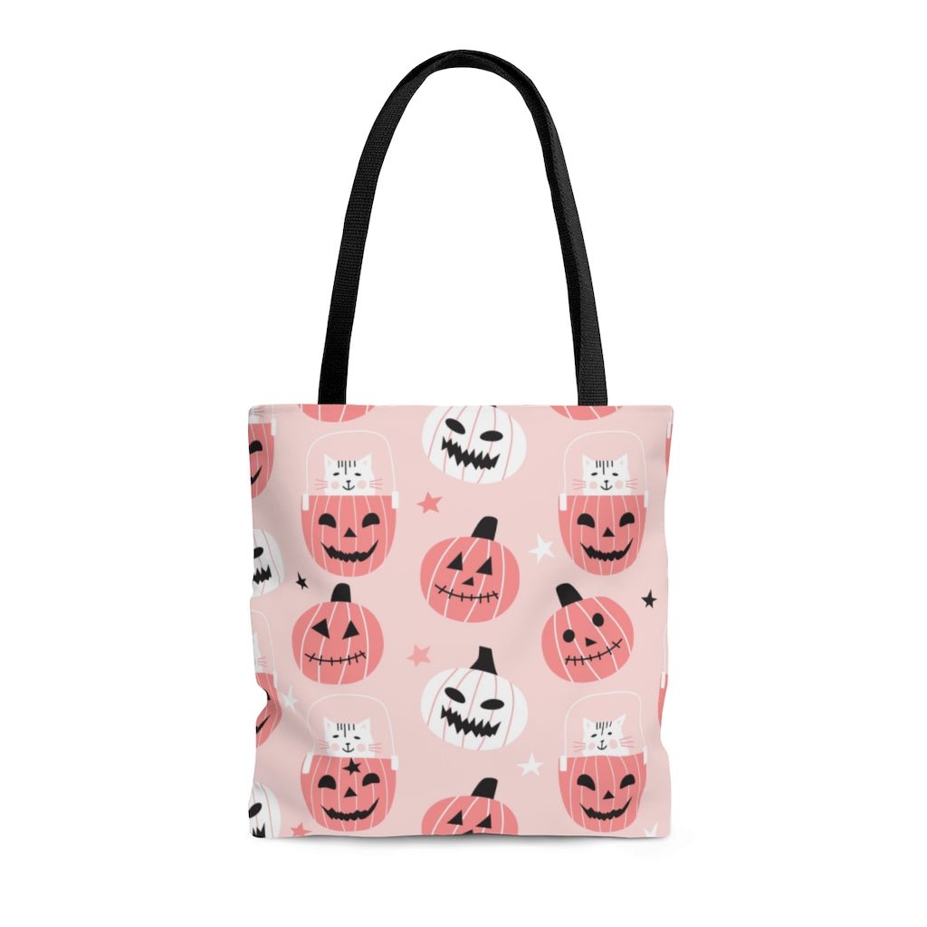 Cats in Pumpkins Tote Bag - Puffin Lime
