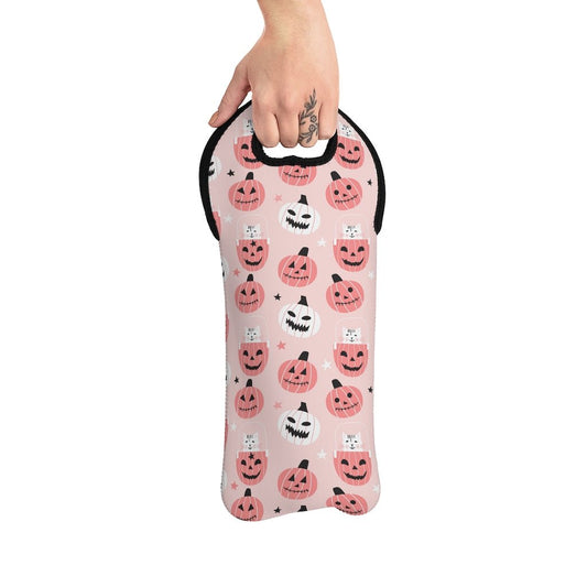 Cats in Pumpkins Wine Tote Bag - Puffin Lime