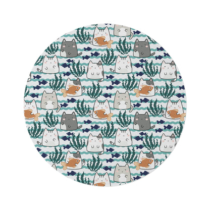 Kawaii Cats and Fishes Round Rug