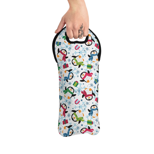 Penguins and Snowflakes Wine Tote Bag