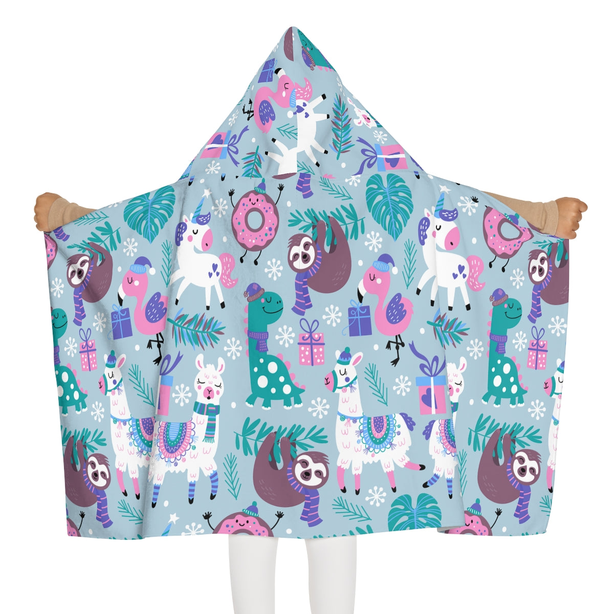 Happy Christmas Animals Youth Hooded Towel