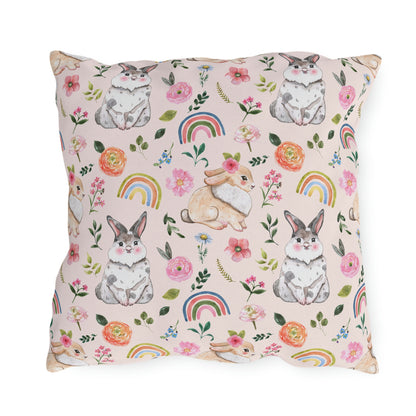 Easter Bunnies and Rainbows Outdoor Pillow