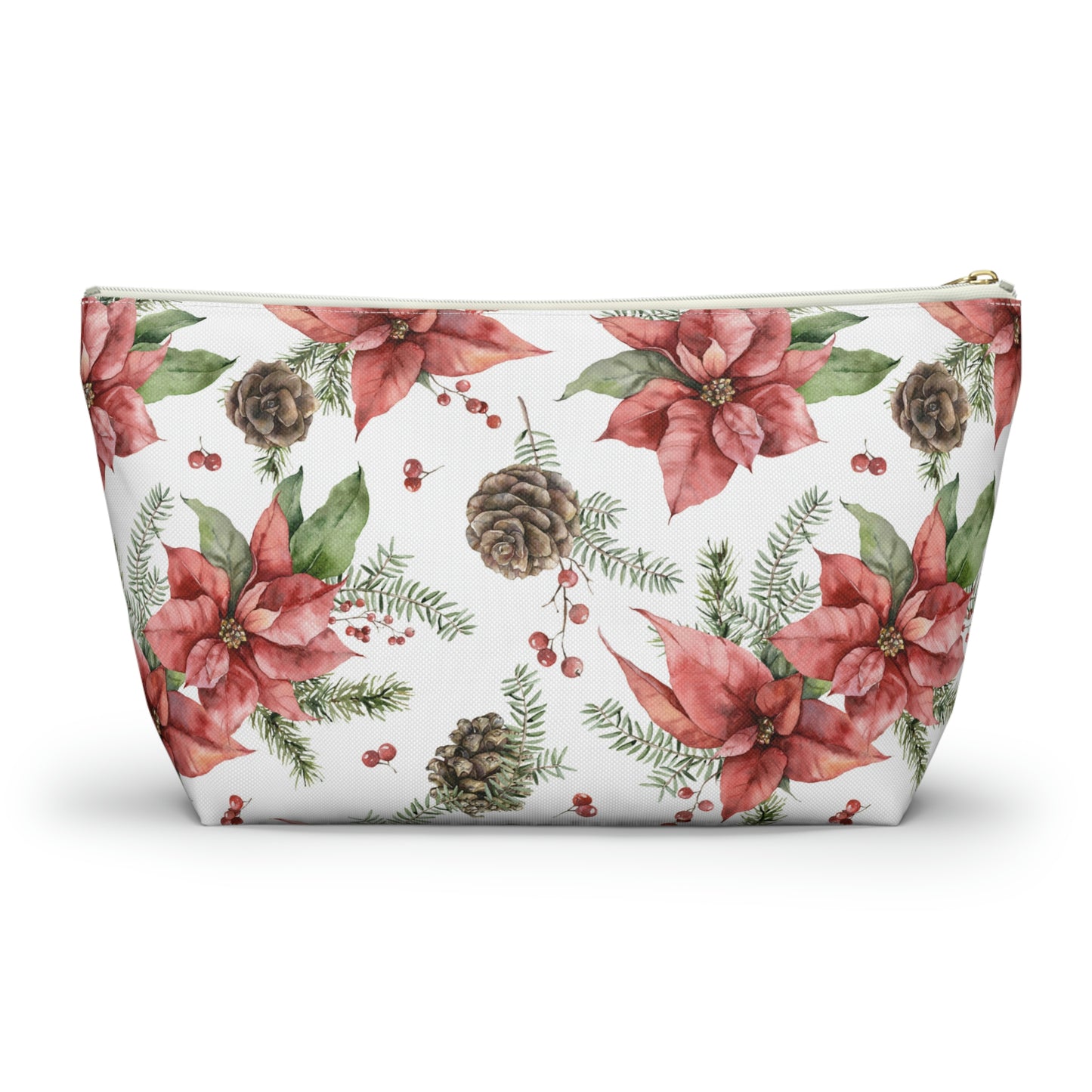 Poinsettia and Pine Cones Accessory Pouch w T-bottom