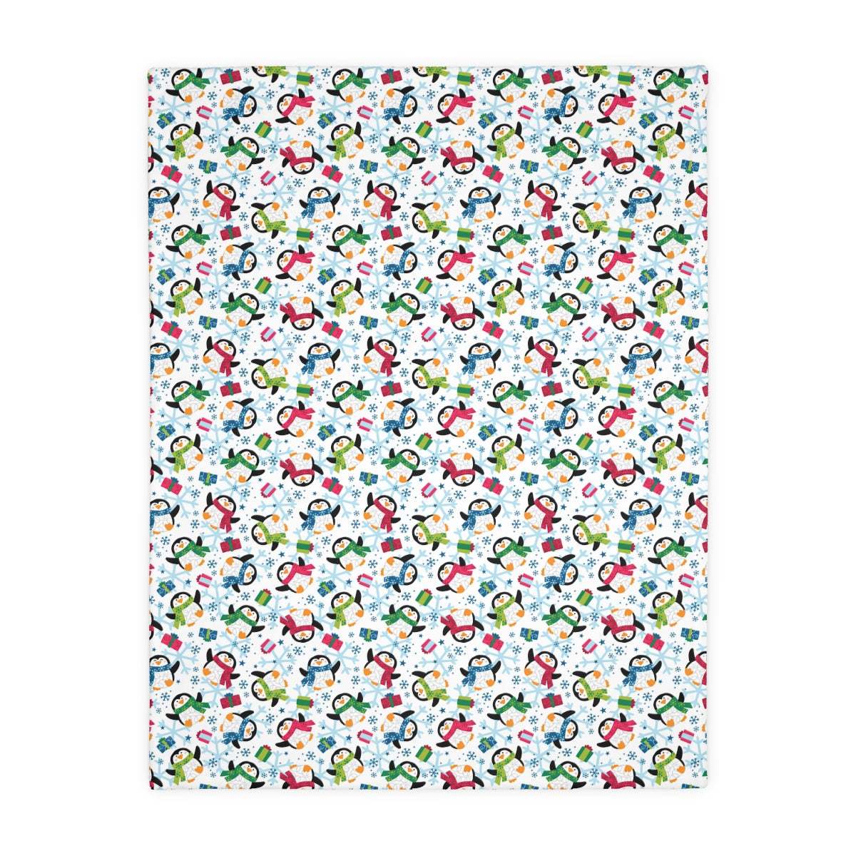 Penguins and Snowflakes Velveteen Minky Blanket (Two-sided print)