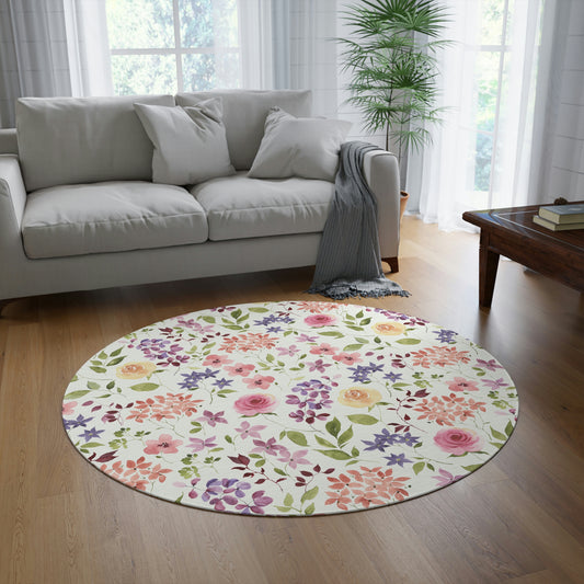 Yellow and Pink Roses Round Rug