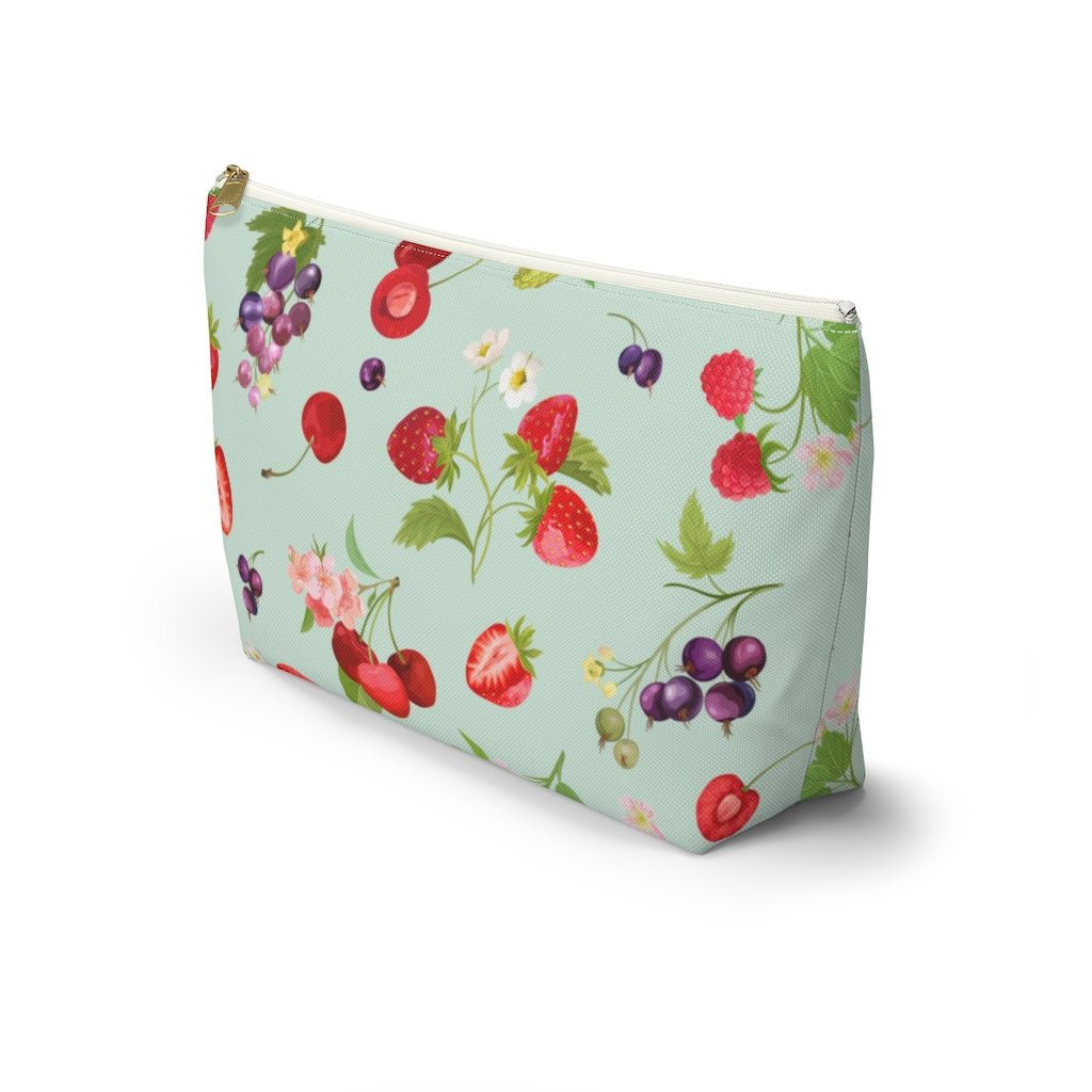 Cherries and Strawberries Accessory Pouch w T-bottom - Puffin Lime