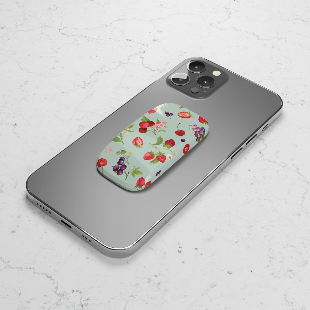 Cherries and Strawberries Phone Click-On Grip - Puffin Lime