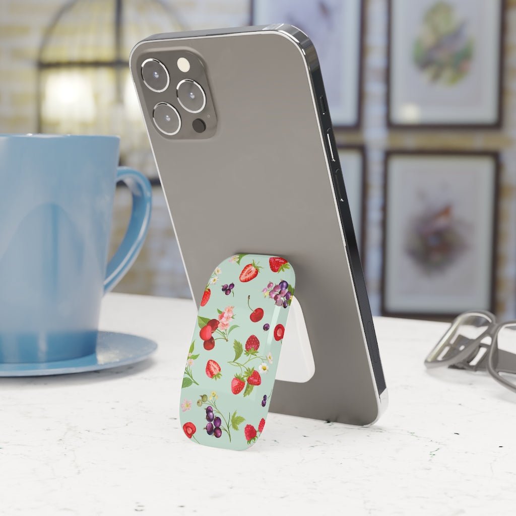 Cherries and Strawberries Phone Click-On Grip - Puffin Lime