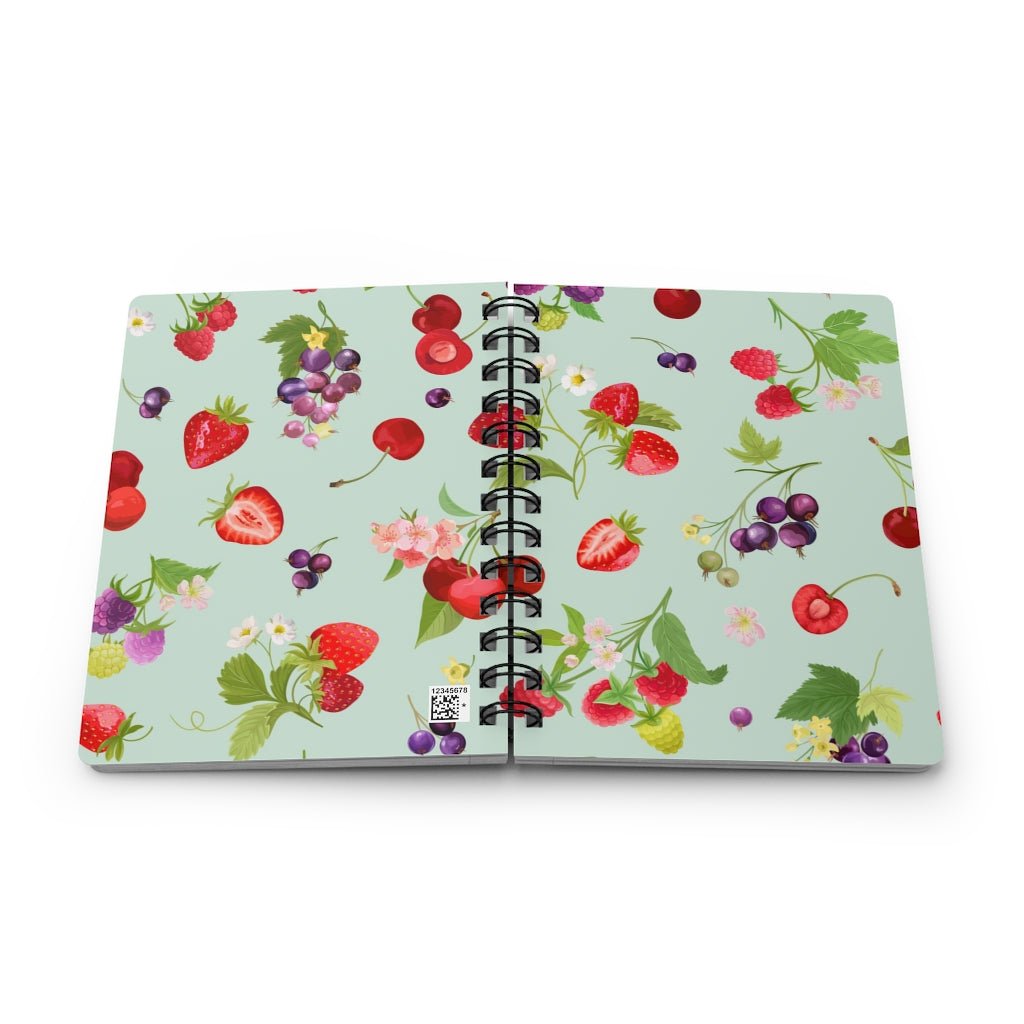 Cherries and Strawberries Spiral Bound Journal - Puffin Lime