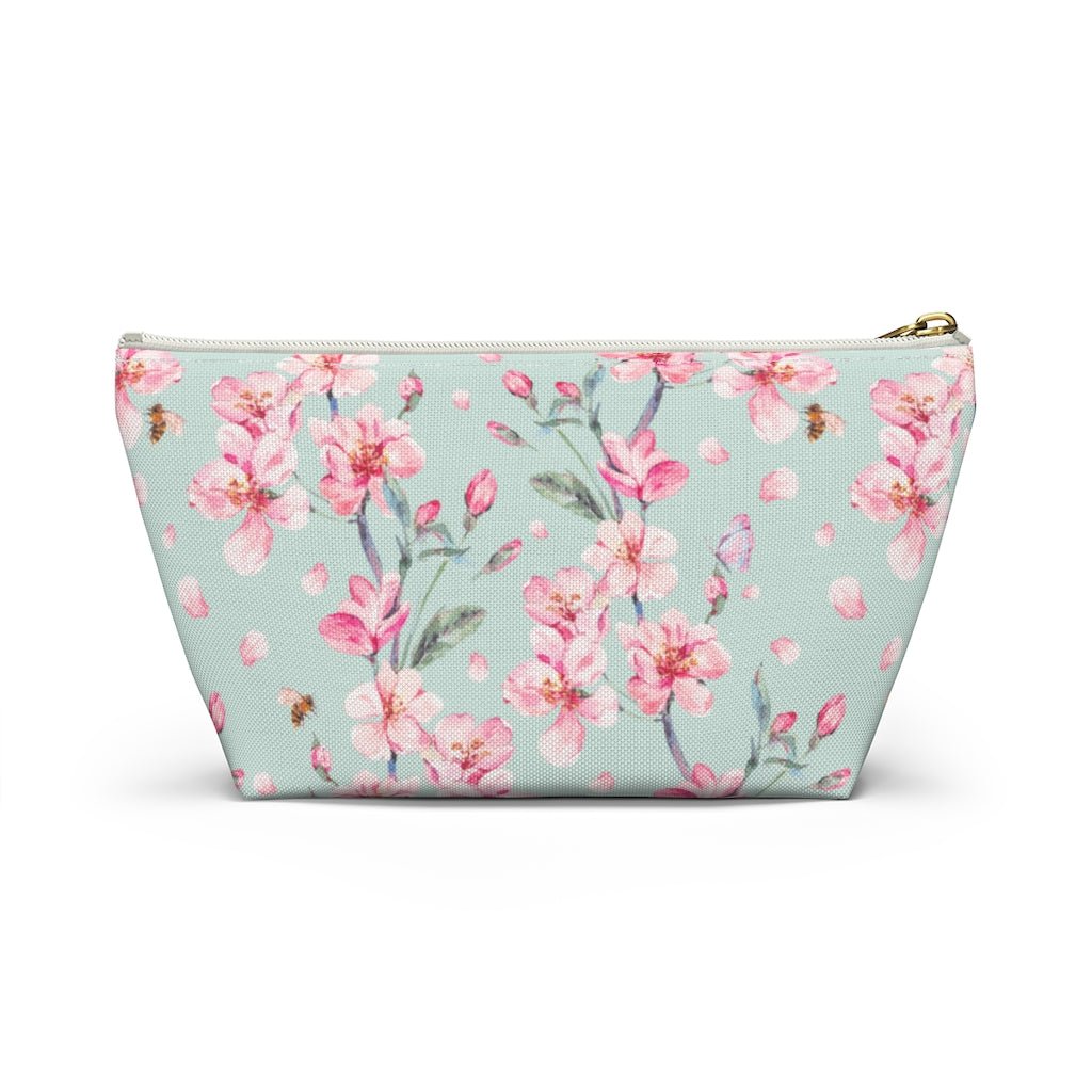 Cherry Blossoms and Honey Bees Accessory Pouch w T-bottom - Puffin Lime