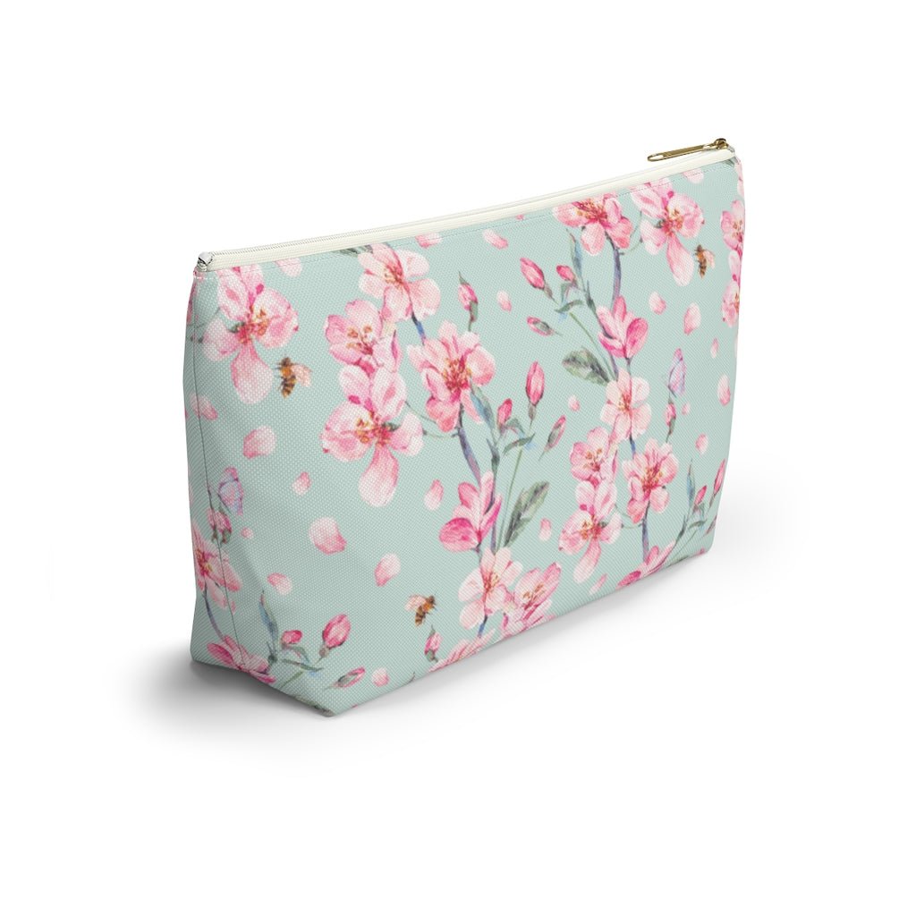 Cherry Blossoms and Honey Bees Accessory Pouch w T-bottom - Puffin Lime