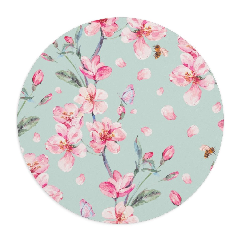 Cherry Blossoms and Honey Bees Mouse Pad - Puffin Lime