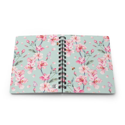 Cherry Blossoms and Honey Bees Spiral Bound Journal - Puffin Lime
