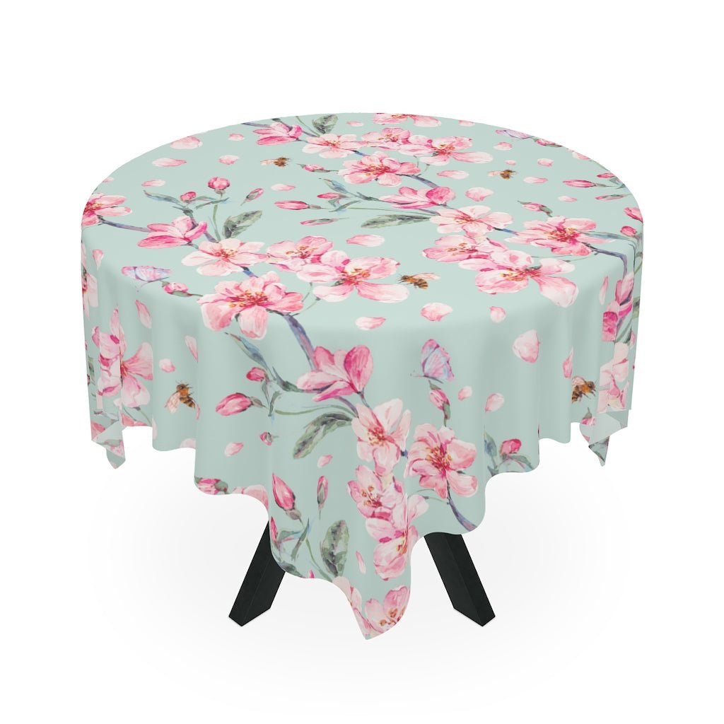 Cherry Blossoms and Honey Bees Table Cloth - Puffin Lime