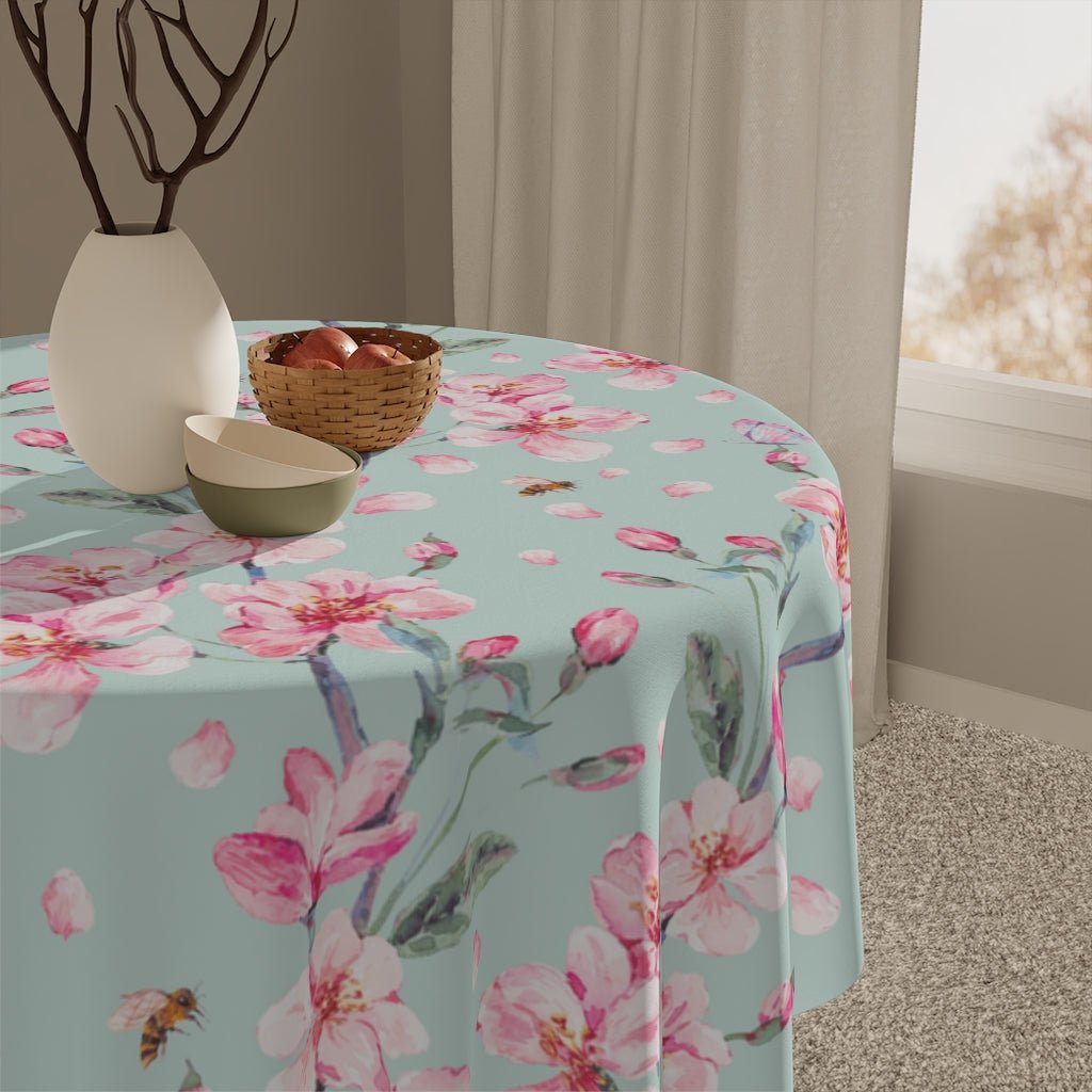 Cherry Blossoms and Honey Bees Table Cloth - Puffin Lime